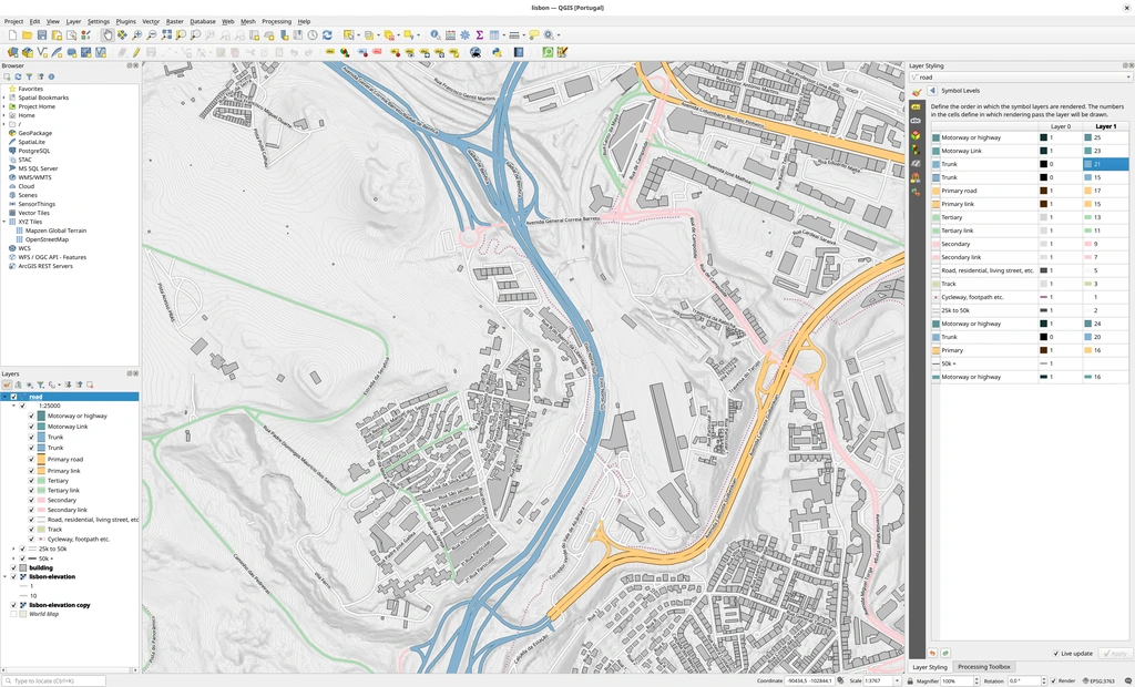 QGIS-project met kaartlagen en ruimtelijke data